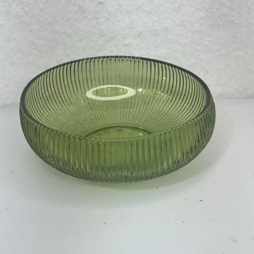 E.O. Brody Co. Cleveland Green Ribbed Glass Bowl Shallow Vase Candy Dish MCM VTG